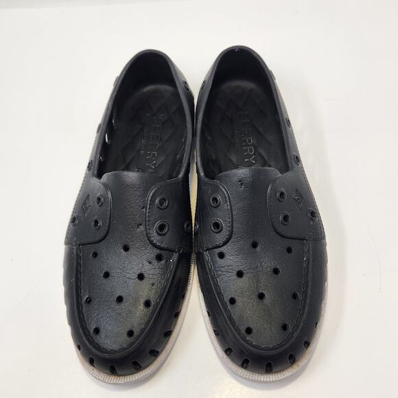Sperry AO Float Boat Shoes Unisex Black White Rubber Men 8 Women 10 Slip On - Picture 2 of 8